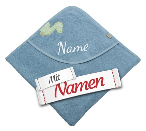 Sterntaler Kapuzenhandtuch personalisiert Dinosaurier Rexi, mit Namen Bestickt, Baby-Badetuch mit Kapuze als Duschtuch und Badehandtuch, Geschenk zur Geburt Taufe Geburtstag