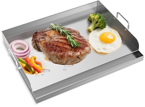 Doedoefong Plancha Grillplatte 54x41x8 cm aus Edelstahl, dicke Plancha mit Fettablauf & 2x Grillspachtel, für Gasgrill & Kohlegrill – verformt sich nicht leicht, Outdoor BBQ Zubehör