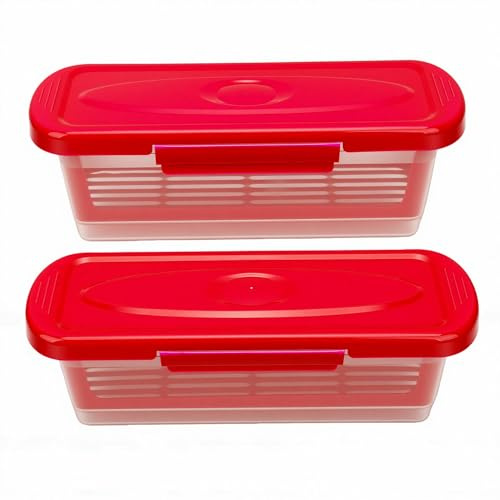 Haofy Lot de 2 Bols à Pâte avec Couvercle, Shaker à Panure, Bol de Revêtement Réutilisable pour Poulet Frit, Poisson, Rondelles D'oignon, Outil de Cuisine sans Gâchis (rouge)