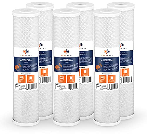 Aquaboon 4.5 x 20 Water Filter 5 Micron Carbon Block Water Filter Replacement Cartridge Large Capacity for Whole Home Water Filtration Compatible with Pelican Water PRL-RCL, Pentek EP-20BB (6 Pack)