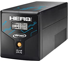 Onduleur Hero Pro Dual Plug 1200 - Infosec - UPS Poêle, PC, écran, TV, 2 Prise FR/Schuko 2 Prises IEC, ASI 1200VA/700W