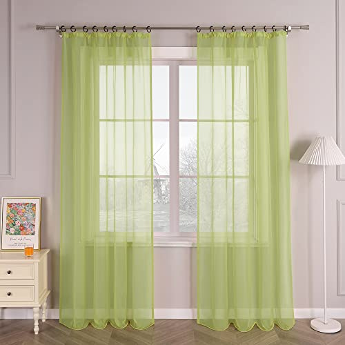 HongYa Vorhang mit Kräuselband Transparent Einfarbig | Transparenter Vorhang, Kräuselband Aufhängung, einfache Installation, für Wohnzimmer Schlafzimmer, H/L 245/145 cm, Grün