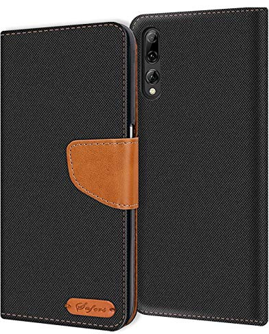 Verco für P20 Pro Hülle, Schutzhülle für Huawei P20 Pro Tasche Denim Textil Book Case Flip Case Klapphülle, Schwarz