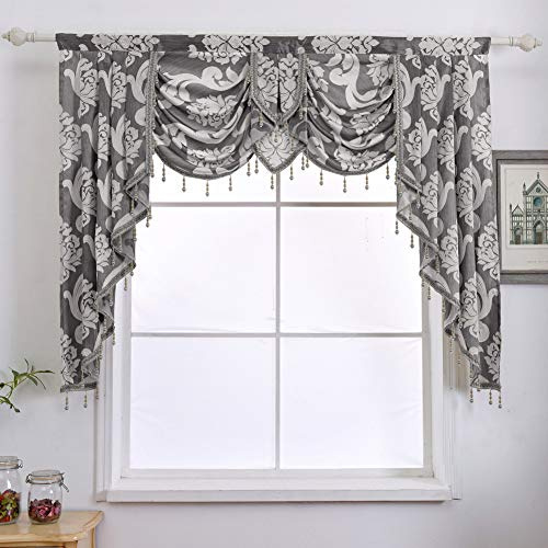 NAPEARL Mantovana grigia per finestre, tende jacquard per soggiorno, cascata damascata mantovana e festoni per camera da letto e cucina (1 pannello, larghezza 154 cm)