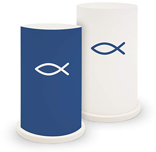 itenga 2X Windlicht Tischlicht aus Folie I Motiv Fisch I 8,5 cm x 14,0 cm I ideal als Tischdeko für Taufe, Kommunion & Konfirmation I geeignet für gängige Teelichter und LED-Kerzen (Blau)