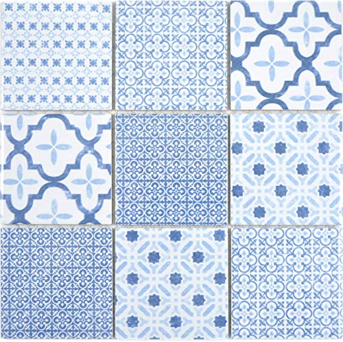 Piastrelle a mosaico in ceramica, retro vintage, blu e bianco, per cucina, parete posteriore della cucina, mosaico