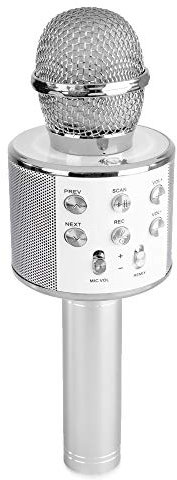 MAX KM01 Wireless Karaoke Microphone with Bluetooth & MP3 Player – Silver | Portable Speaker Mic for Kids & Adults | Built-in Speaker, Echo Control, Record Function | Ideal for Parties & Sing-Alongs
