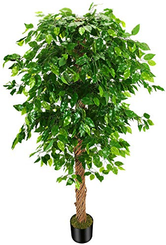 OXLLXO 6ft Artificial Ficus Silk Tree (72in) with Plastic Nursery Pot Faux Tree, Fake Plant for Office House Farmhouse Living Room Home Decor (Indoor/Outdoor)