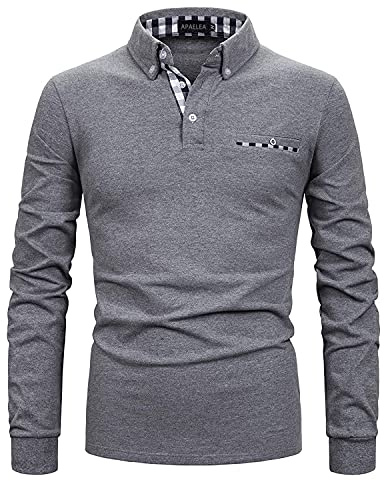 APAELEA Men Polo Shirt Long Sleeve Cotton Golf T-Shirt Casual Tops