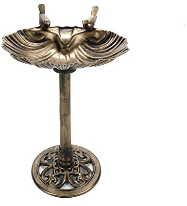 Garten Vogeltränke muschelförmig mit 2 Deko-Vögeln, Vogelbad im Retro-Design, Kunststoff, 3 Heringe für festen Stand, bronzefarben, (BxH) ca. 49 x 79 cm