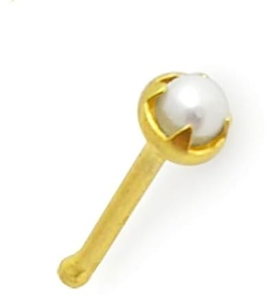 Nose Pin Piercing Nasenstecker Echt 585 Gold mit Perle Maße 0,6 x 6 x 2,5 mm Gelbgold 585er Nasenpiercing Nase nose modisch extravagant 46003