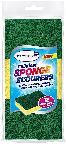 HOMESHOPA Heavy Duty Cellulose Scrub Sponge, 12 pack Dual-Sided Dishwashing Household Cleaning Sponge for Kitchen, Washing Up Scourer, Non-Scratch Super Absorbent Multi-Purpose Scouring Pads