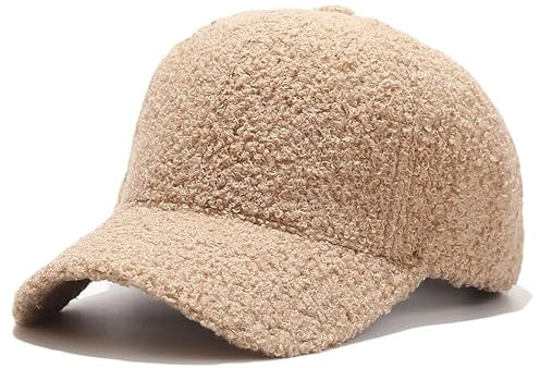 Avilego vinter baseballkeps för kvinnor lammull enfärgad varm baseballkeps för utomhusresor, En khaki, One Size