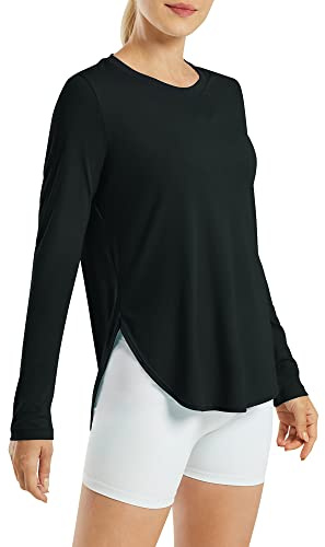 G4Free Activewear t-shirts för kvinnor, UPF 50+ UV solskydd, långärmade tröjor, Rashguards sportskjorta, yoga, träning, gym, löpartröja, svart, XXL