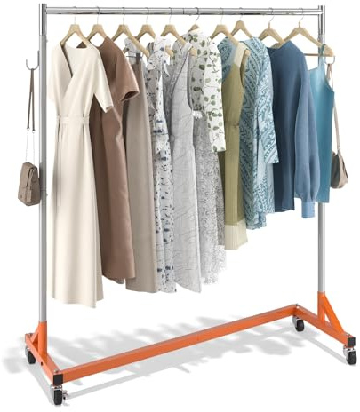 VEVOR Z Rack, 300 lbs Industrial Grade Z Base Garment Rack, 24 x 63 x 71 Clothes Rack, Sturdy Steel Heavy Duty Clothing Rack w/Lockable Casters for Home Garment Store Orange