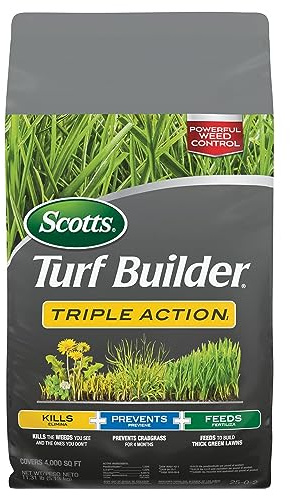 Scotts Turf Builder Triple Action1 - Weed Control, Lawn Weed Killer, Crabgrass Preventer, and Grass Fertilizer for Lawns, Covers 4,000 sq. ft., 11.31 lb.