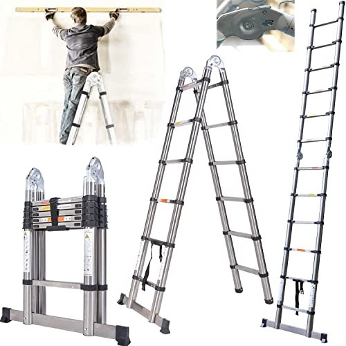 ZanGe 3.8M (1.9M+1.9M) Scale Telescopiche/Scala Allungabile Pieghevole Multiuso In Acciaio Inossidabile - Estensione Del Telaio 12 Gradini Scala Di Salita Fai Da Te