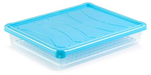 Acan Tradineur - Bandeja frigorífica de Almacenamiento con Tapa y Rejilla, plástico, Reutilizable, descongelar Alimentos, Fabricado en España - 4 litros - 35 x 27,5 x 6,5 cm – Color Surtido