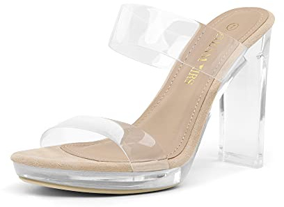 DREAM PAIRS Women's Clear Strap Open Toe High Heels,Nude/Clear,11