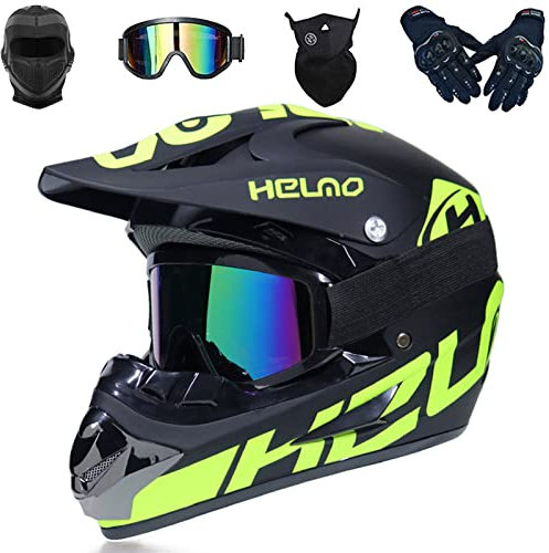 Motocross Helm, Kinder Motorrad Crosshelm Set, Downhill Endurohelm Motorradhelm Integralhelm, DOT Zertifiziert Jugend Kinder Fullface ATV BMX Offroad Helm Mit Schutzbrille/Maske/Handschuhe/Sturmhauben