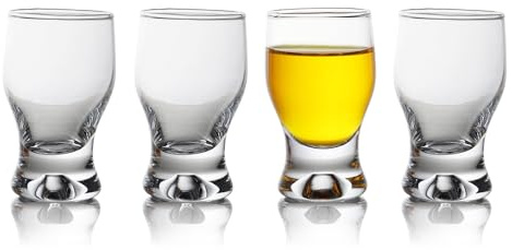 QUAFFER Shot Glass Set of 4 – Elegant Clear Shot Glasses 2 oz – Classic Whisky Vodka Tequila Sherry Brandy Cordial Mini Snifters Glasses - Perfect for Parties, Bars, Events, Home Bar