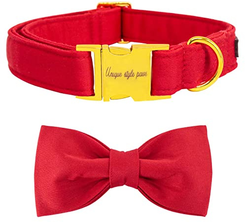 Unique style paws Hundehalsband mit Fliege, Weiches Baumwoll Halsband mit Verstärkter Goldener Metallschnalle Bequemes und Verstellbares Halsband für Kleine, Mittelgroße Hunde und Katzen