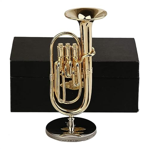 TSTS Miniatur Musikinstrument Replica Kupfer Miniatur Bariton Horn Mit Ständer Mini Modell Puppenhaus Wohndekoration