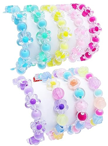 SIELEVIN 9 PCS Cute Kids Bracelets for Girls Pink LOVE Beaded Bracelets Little Girls Costume Jewelry Princess Party Favors Pretend Play Birthday Easter Christmas Valentines Toddler Jewelry