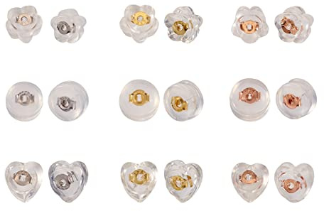 PandaHall 27 pares de tuercas de silicona transparentes para aretes, diseño de corazón de flores, redondos, tapones de goma para aretes de tuerca, para hacer joyas