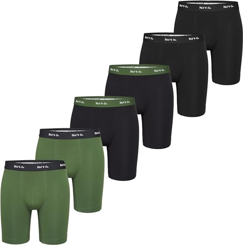 Phil & Co. Berlin Herr retro långboxer 3-pack, 6-pack, 6-pack, långa boxershorts, retroshorts, jersey, långa ben, kalsonger, underkläder, bomull, flerpack, set, män, 6-pack svartgrön, M