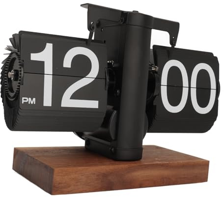 Tonysa Retro Digital Flip Down Clock, Large Number Battery Powered, Knob Adjustment, Easy to Read,Base, Refined Versatile Placement, Black (Black)