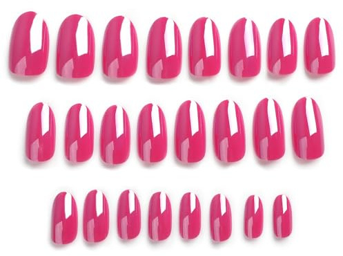 ZEACCT 24 Stück Ovale Künstliche Nägel, Künstliche Nägel Spiegeln, Rosarot Spiegelnde Kunstnägel, Künstliche Nägel zum Aufkleben, Kurz Fake Nails mit Kleber für Frauen und Mädchen
