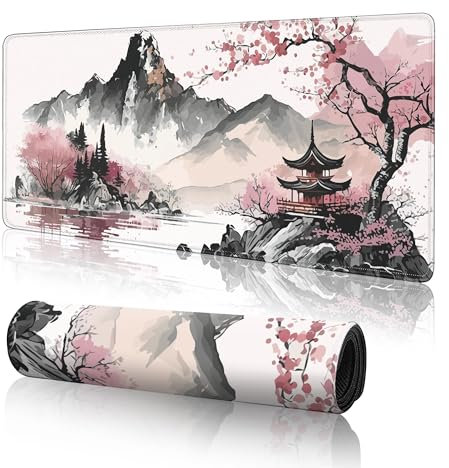 LeKuni Grand Tapis De Souris Gaming XXL - 900 X 400 mm - Gamer Mouse Pad avec Coutures sur Les Bords - sous Main Bureau - Base en Caoutchouc Antidérapant Surface -Fleur de Cerisier