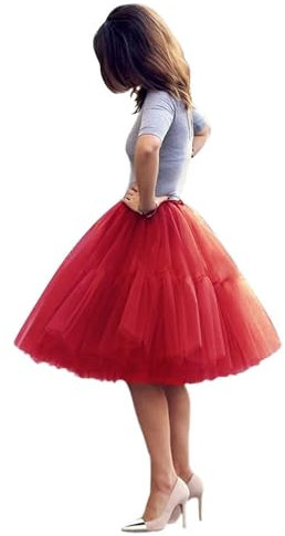Unterrock Petticoat Unterröcke für Damen, Reifrock Underskirt Crinoline für 1950er Rockabilly Kleid, 5 Lage Organza Tüllrock tütü Rock Tutu, 50er Vintage Retro Rockabilly Cocktailkleid(Rot,54)
