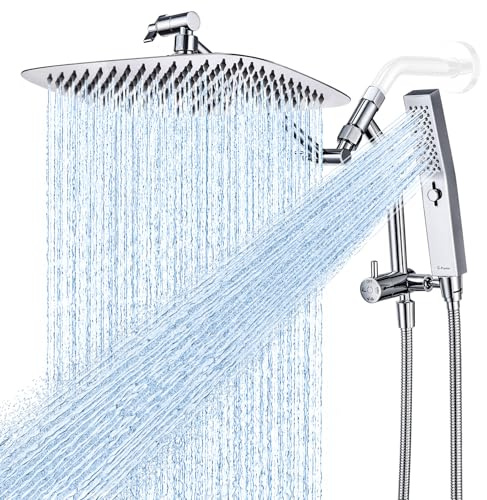 G-Promise All Metal 12 Inch Shower Head with Massage Mode Handheld, Rain Shower Head with Handheld Spray Combo, 3-Way Diverter with Pause Setting, 11 Inch Adjustable Extension Arm (Chrome)