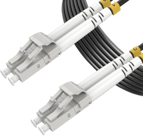 Elfcam® - 15m Câble à Fibre Optique en Acier Blindé, Convient aux Installations Extérieur et Intérieur, LC/UPC à LC/UPC OM3 Multimode Duplex 50/125um 3.0mm Noir(15M)