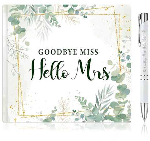 HOWAF Goodbye Miss Hello Mrs Libro de Visitas de Despedida de Soltera Amiga Team Bride Libro de Consejos, Regalo Despedida de Soltera Accesorios para Bride to Be, Incluye bolígrafo, Verde