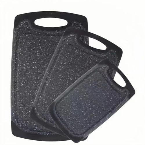 „RUNZI“-Schneidebretter (3er-Set), kleine bis extra große Schneidebretter für Küche, Fleisch, Gemüse, spülmaschinenfest, rutschfest, Tragegriff und kein BPA-Gummi-Schneidebrett-Set
