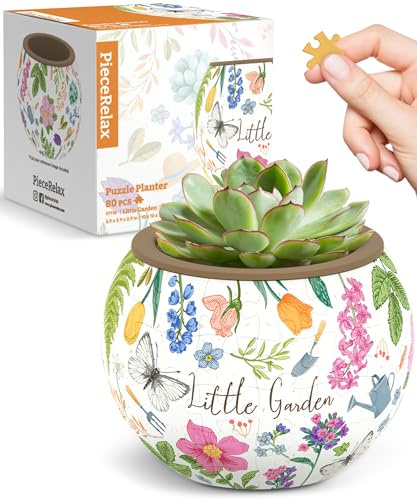 PieceRelax 3D Puzzle Blumentopf - Little Garden, 3D Puzzle Erwachsene, DIY-Pflanztopf zum Selbstbauen, Entspannendes Geschenk für Pflanzenliebhaber, Geschenkidee, 80 Kunststoffteile [K1116]