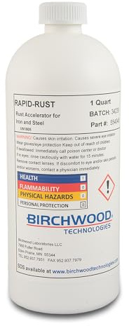 Rapid-Rust Accelerator by Birchwood Technologies - Oxidizing Liquid to Create Rusty Weathered Look on Steel and Iron, 1 Quart, Orange, 554040