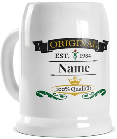 Tassendruck Bierkrug selbst gestalten mit Name & Jahr - Original - Personalisiertes Geschenk für Biertrinker, Bier Geschenke, Bierkrug Bedrucken, Bierliebhaber | Fotogeschenk, 500 ml, Keramik Weiß