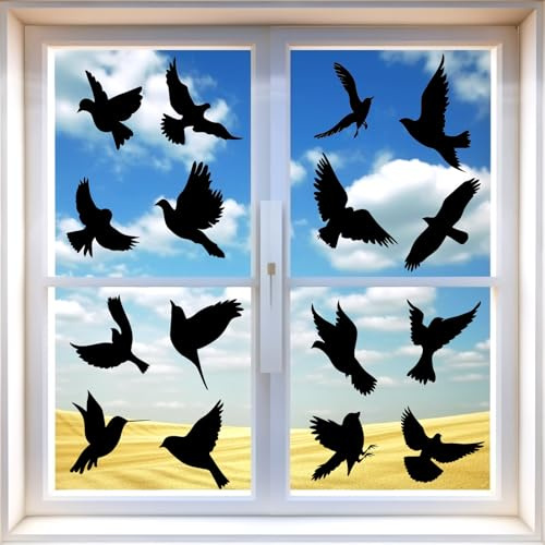 BSITSSS 16 Stück Fensteraufkleber Vogelschutz Größe Anti-Kollision Fenstersticker Vogelaufkleber für Fensterscheiben Schwarz, Vogelschutz Aufkleber für Fenster Fensterbilder Selbstklebend