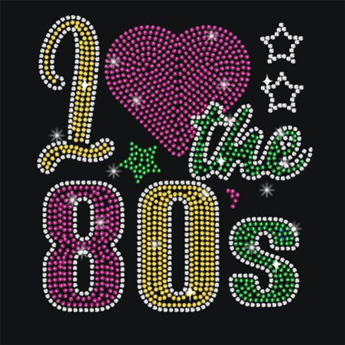 NBEADS I Love the 80's Strass Aufbügeln Hotfix, 21x29.7cm Bling Bügelaufnäher Herz Wort Wärmeübertragung Abziehbild Kleidung Reparatur Applique für Kleidung Hosen Taschen DIY Zubehör