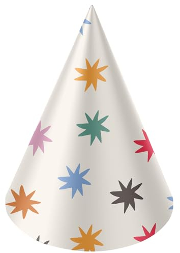 Folat B.V.- Folat 26872 Decoración Blanca con Estrellas de Colores-Sombreros para Fiesta-Starburst-6 Piezas-Cumpleaños Feliz y Colorido para niños y Adultos, Multicolor