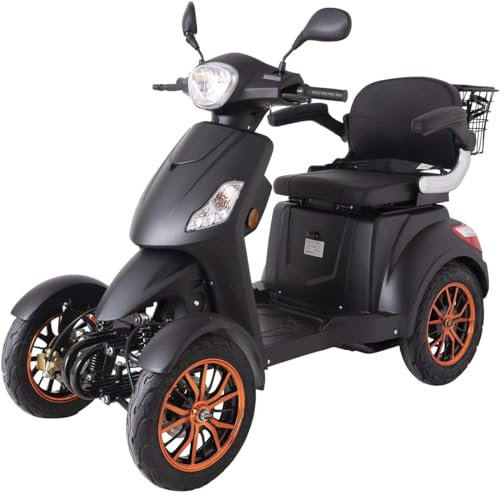 Electric Mobility Scooter 4 Wheeled Matt Black with Extra Accessories Package: Phone Holder, Bottle Holder, or Mobility Scooter Waterproof Cover by Green Power JH500