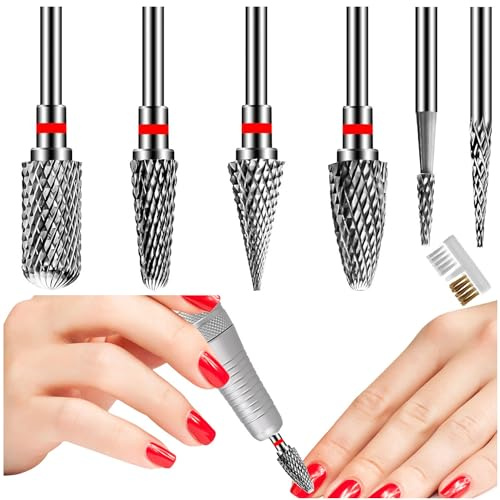 6 Stück Nagelfräser Bits, Nagelfräser Aufsätze, Profi Zubehör zur Maniküre, Hartmetall Maschine Zubehör, für die Maniküre, Nagelentfernung, Nagellackanwendung, Entfernung abgestorbener Haut (Rot)
