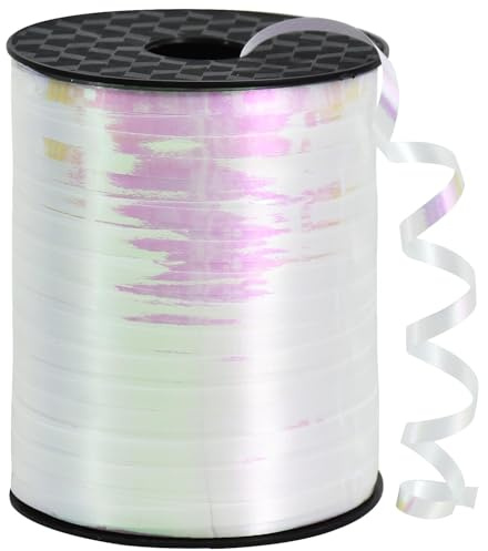 RIBBOOO 450 Meters Geschenkband Irisierendes Band Weiß 5mm Luftballons Band Geschenkverpackung für Weihnachtsdeko Ballonverschlüsse Geschenkverpackung Hochzeitsdeko (500 Yard Balloon Ribbon）