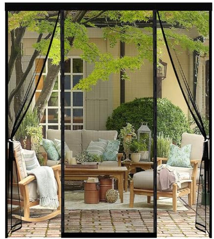 Magnet Fliegengitter Tür, Doppeltür Magnetvorhang, Insektenschutz Balkontür 120x210CM, Stärkere Magneten Fliegengittertüren für Schiebetür, Kellertür und Terrassentür, zwei Öffnungen, Schwarz