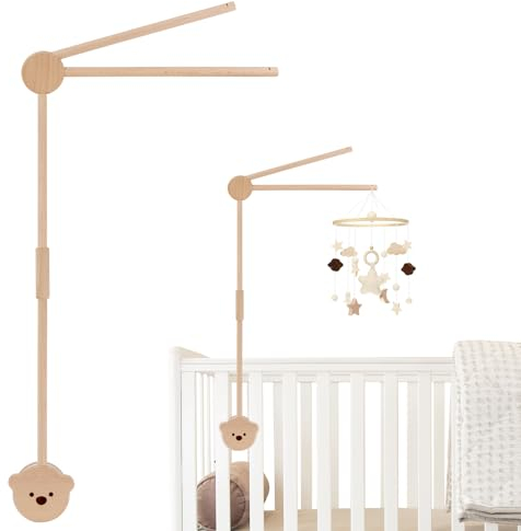Bearrerp pequeño Oso Soporte Móvil de Madera para Bebé,Decoración de la habitación de los niños,soporte móvil para bebé de altura ajustable,adecuado para cunas y cambiadores