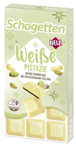 Schogetten Weiße Pistazie I weiße Schokolade mit Pistaziencreme Füllung I 100 g Schokoladentafel I praktisch einzeln portioniert